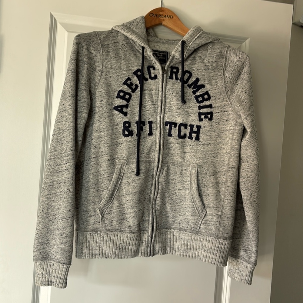 Ladies, Abercrombie, and Fitch Hoodie, gray, and blue, Medium